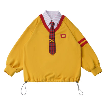 V-Neck Color Block Sweatshirt And Plaid Skirt Set PIN0052