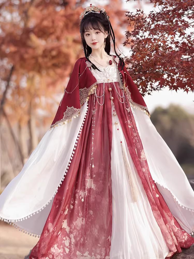 Long & Short Cape China Style Red Dress YOU0054