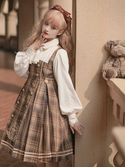 Detective Girl British College Double-Breasted Faux Two-Piece Checkered Long Sleeve Dress YOU0129