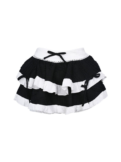 Slit Short Tops & Frill Ribbon Cake Skirt SER0016