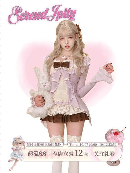Sweet Bow Knit Cardigan Cake Skirt Set SER0141