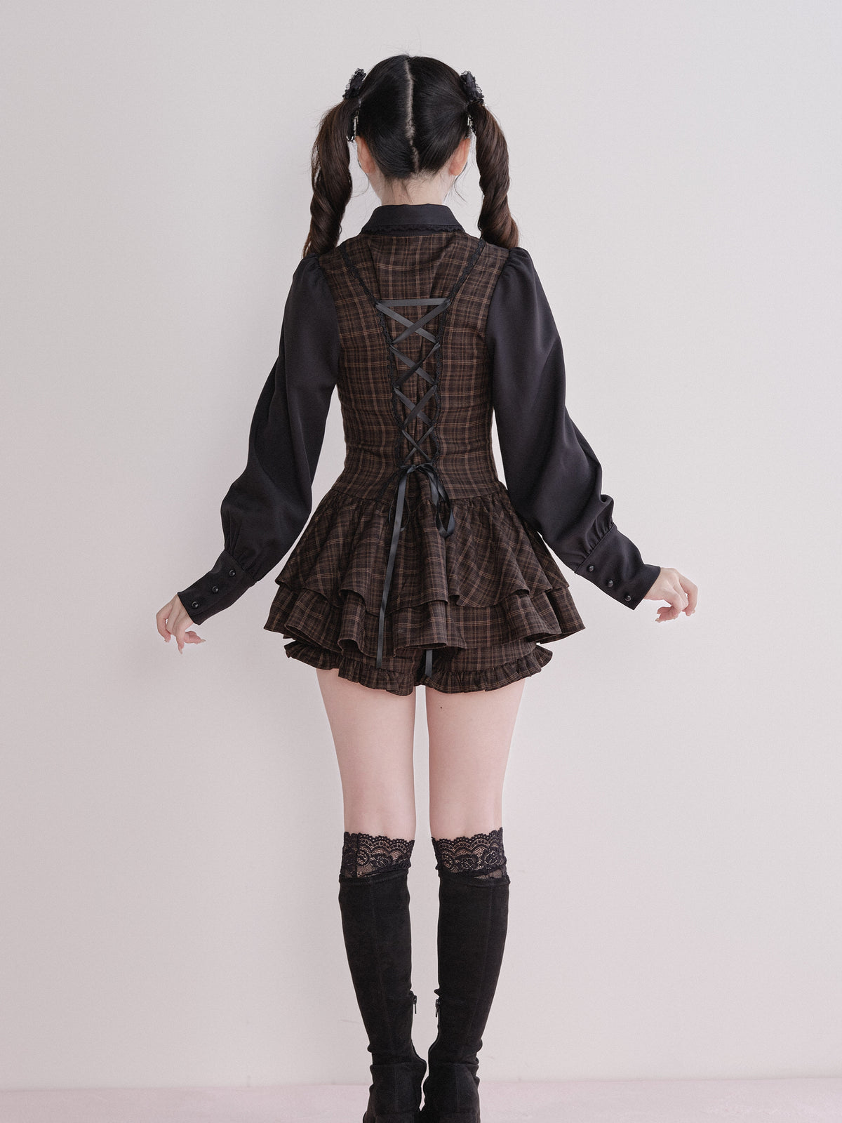 Plaid Shirt Layered Mini Dress NOG0026