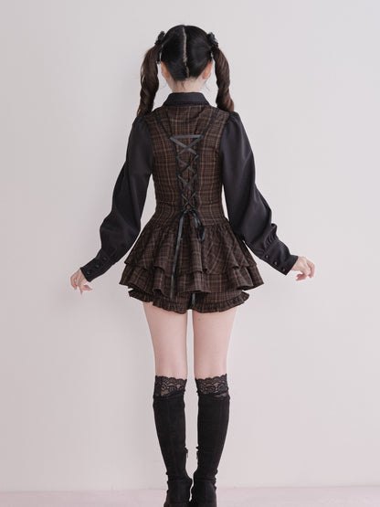Plaid Shirt Layered Mini Dress NOG0026