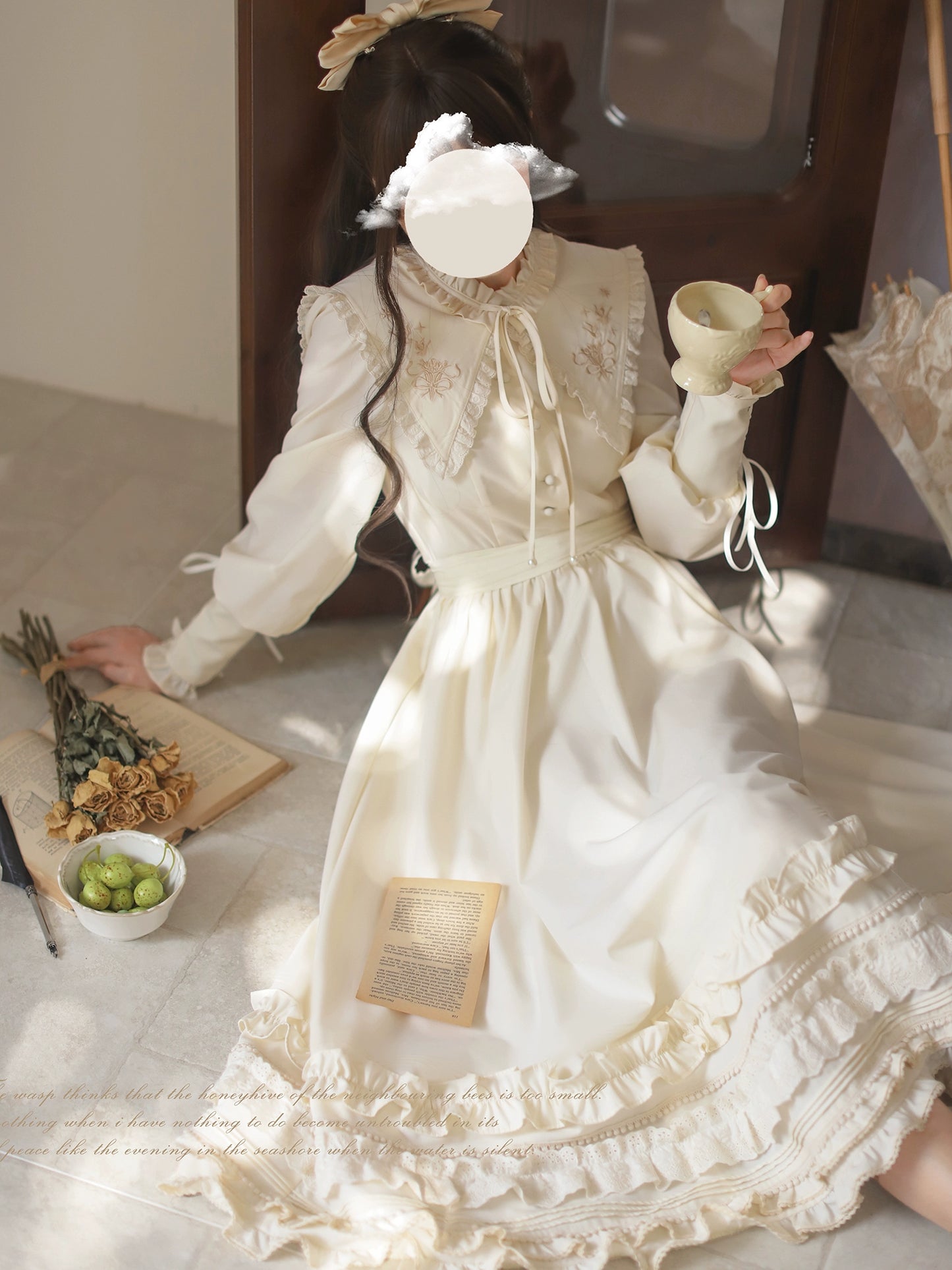 French Retro Lolita White Dress HUT0030