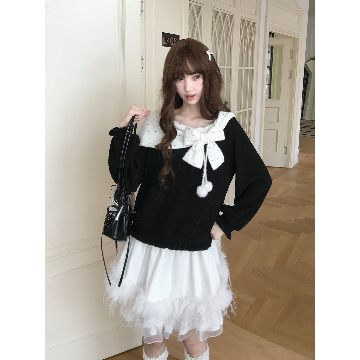 Star Print Bow Collar Knit Sweater LAL0138