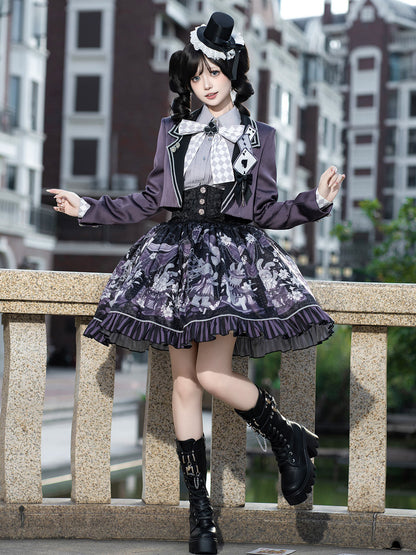 Gothic Card Print Jacket Skirt Set YOU0264