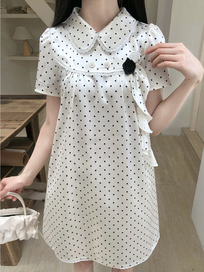 Polka Dot Doll Collar Puff Sleeve Dress LAL0232