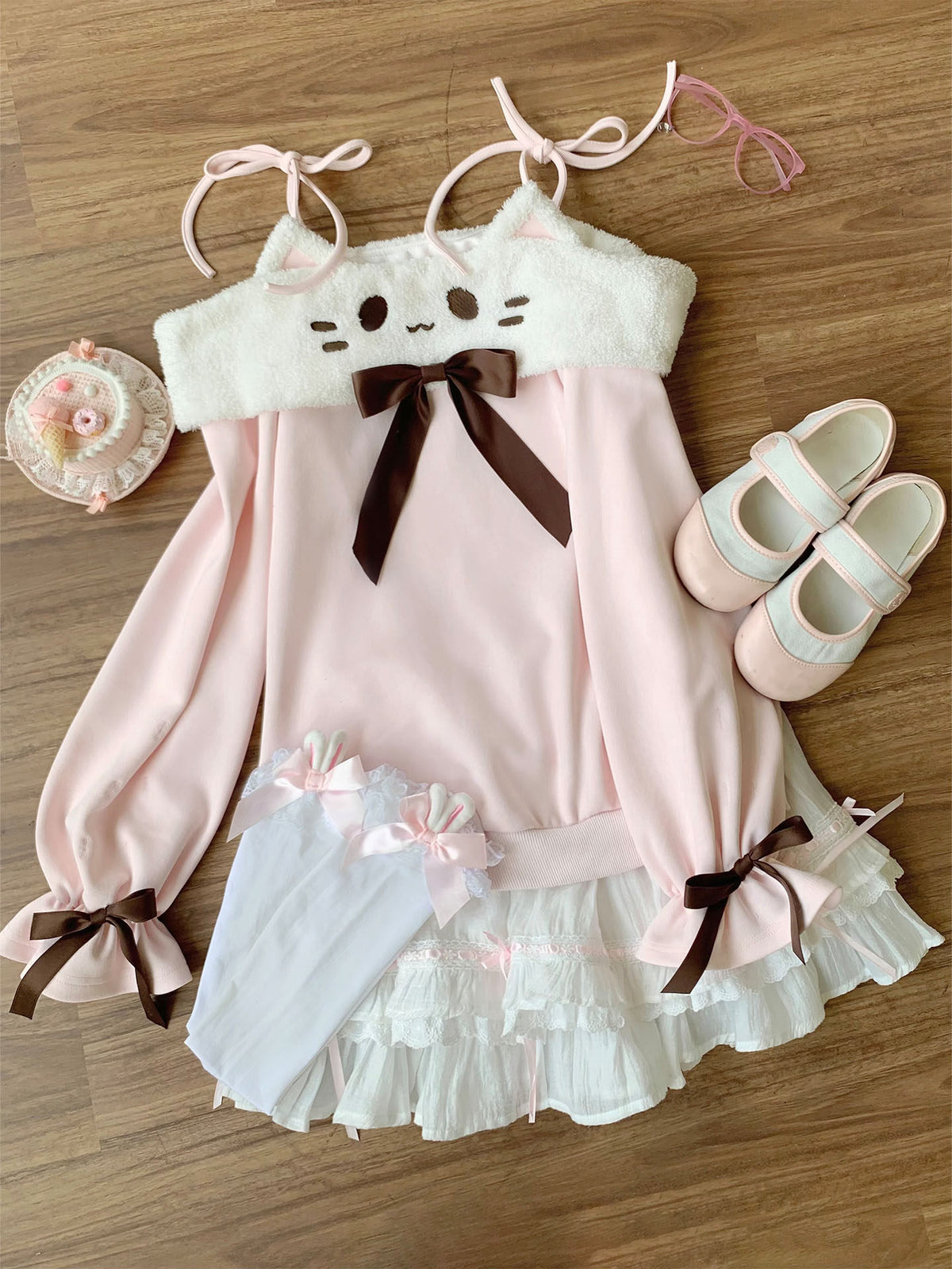 Cat Collar Off-Shoulder Sweatshirt With Tiered Skirt LAL0156