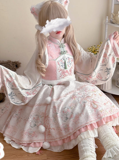 Pink White sweet Chinese style Lolita Dress CHE0050