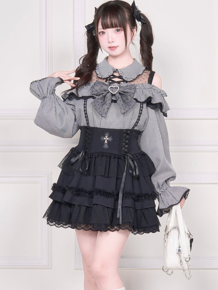 Off Shoulder Cross Corset Blouse NOG0038