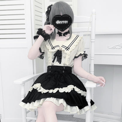 Sailor Collar Ruffle Blouse Skirt Set LAL0250