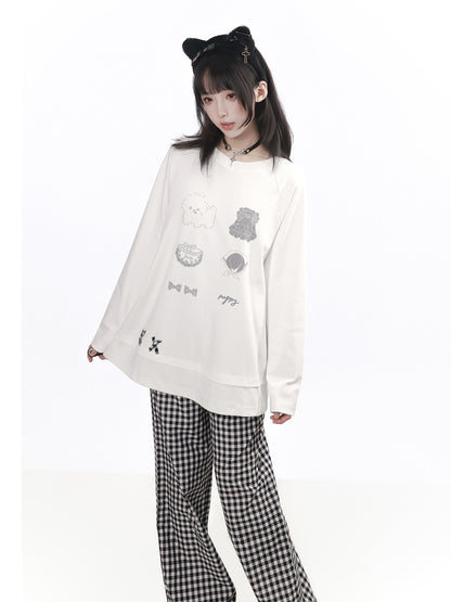 Puppy Patch Long Sleeve Top With Gingham Pants PIN0029