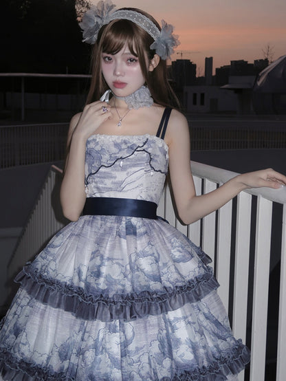 Tiered Chiffon Suspender Lolita Dress URT0009