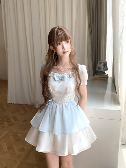 Square Neck Floral Puff-Sleeve Dress LAL0201