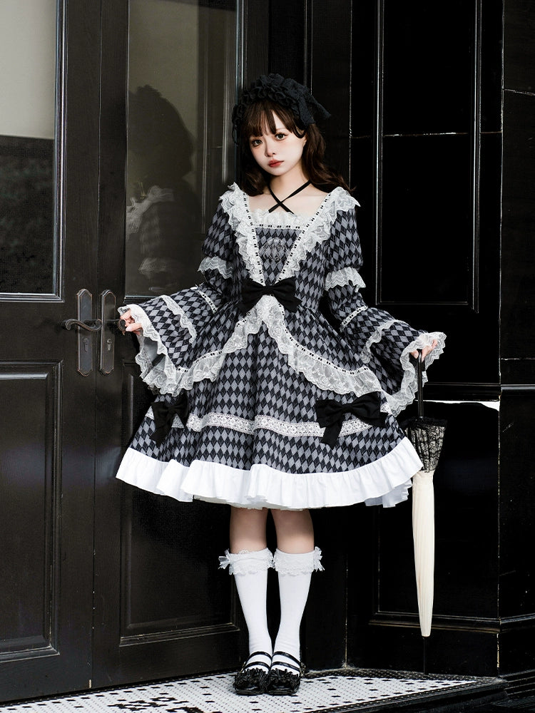 Diamond Shape Long Sleeve Lolita Dress WIT0020