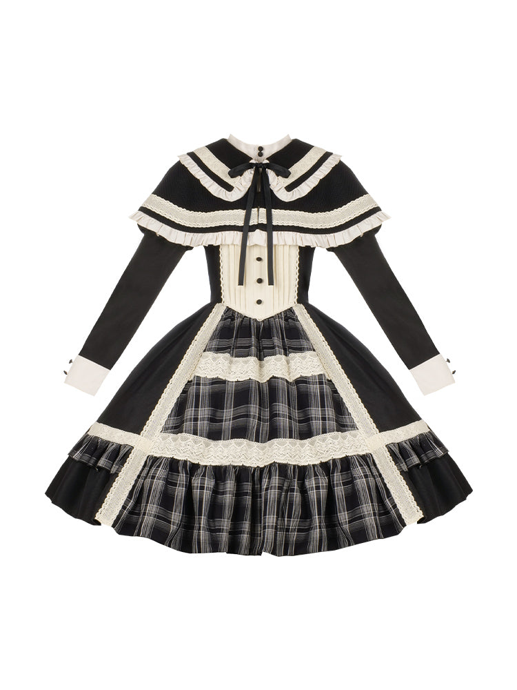 Elegant Check Print Knit Cape Lolita Dress WIT0165