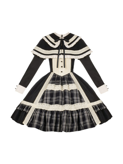 Elegant Check Print Knit Cape Lolita Dress WIT0165