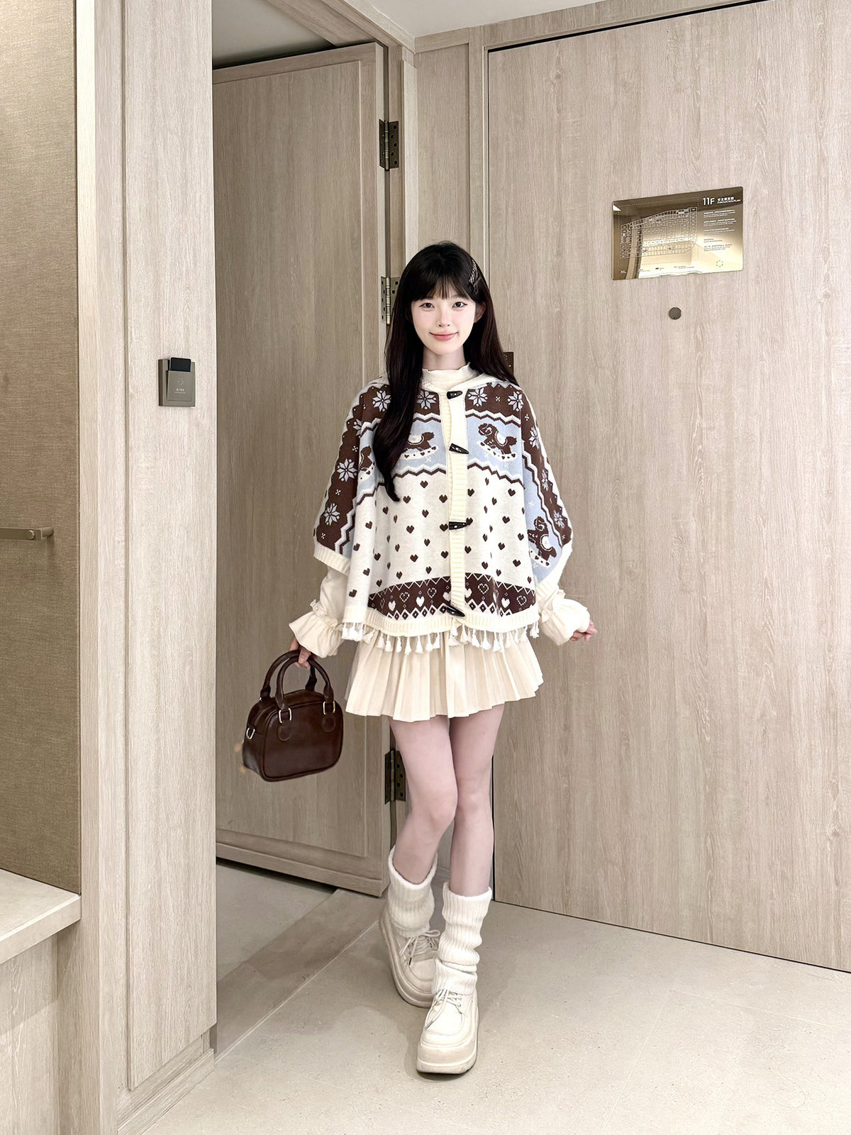 Fair Isle Tassel Knit Cape BEL0018