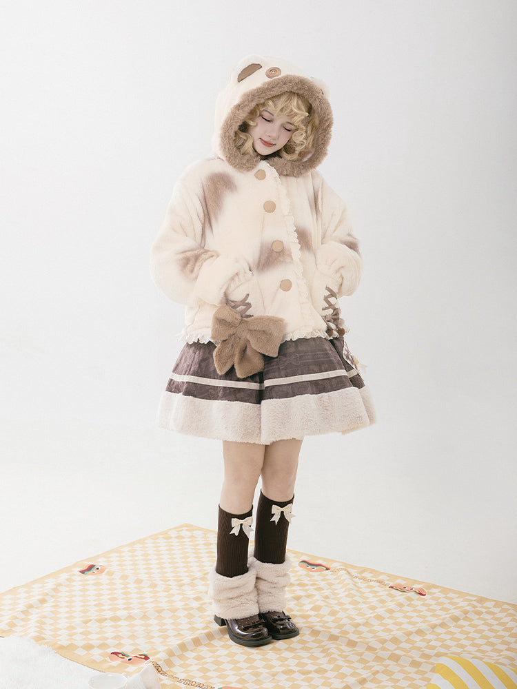 Fur Jacket with Teddy Bear Ear Hood WIT0207