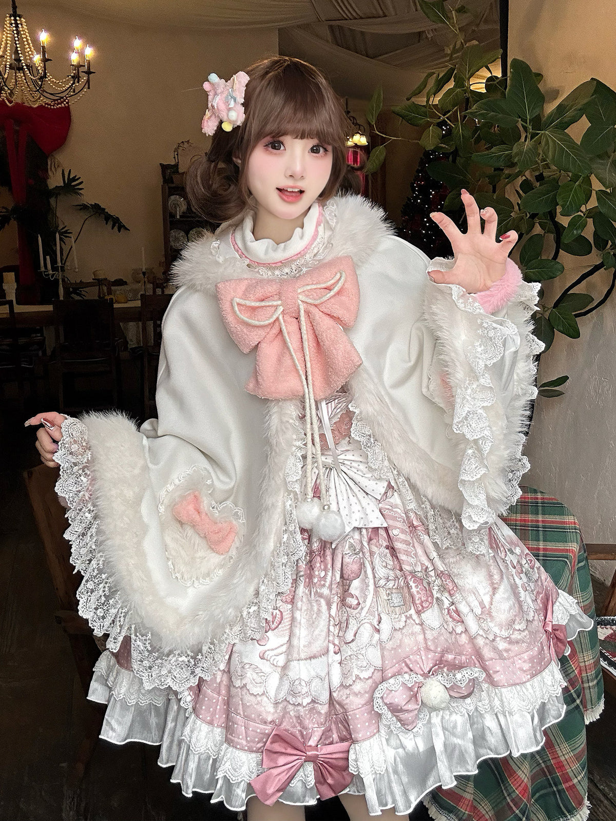 Fluffy Rabbit Ear Hooded Fur Cape YOU0227