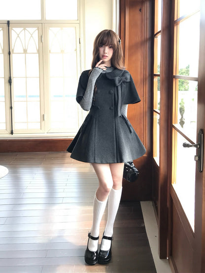 Cape Sleeve Bow Collar Coat LAL0135