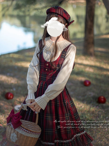 Retro red plaid dress and cape HUT0020