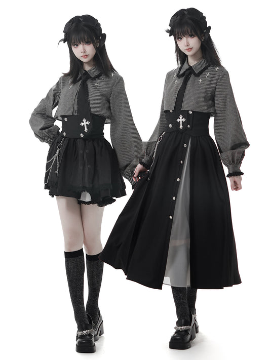 Gothic Cross Motif Shirt Skirt Set PIN0064