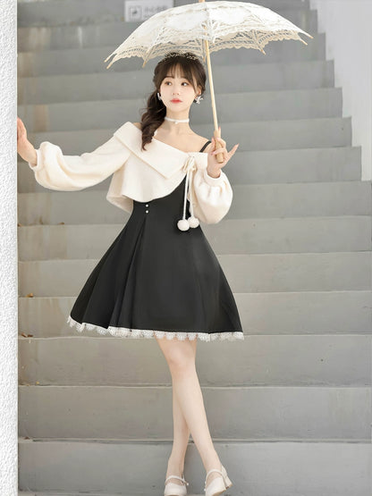 Fur Ball White Outer & Black Dress YOU0201