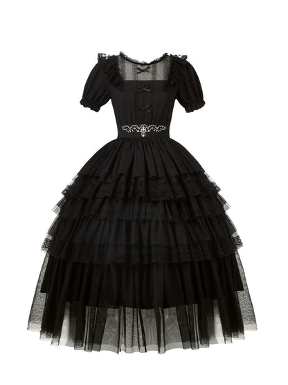 Two Pattern Black Gothic Lolita Dress WIT0235