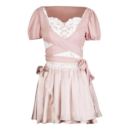 Girly Lace-up tops & Pink Pearl Skirt PIN0006