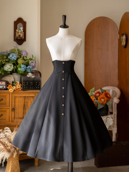 Vintage Elegant Fishbone Hem A-Line Skirt FOR0077