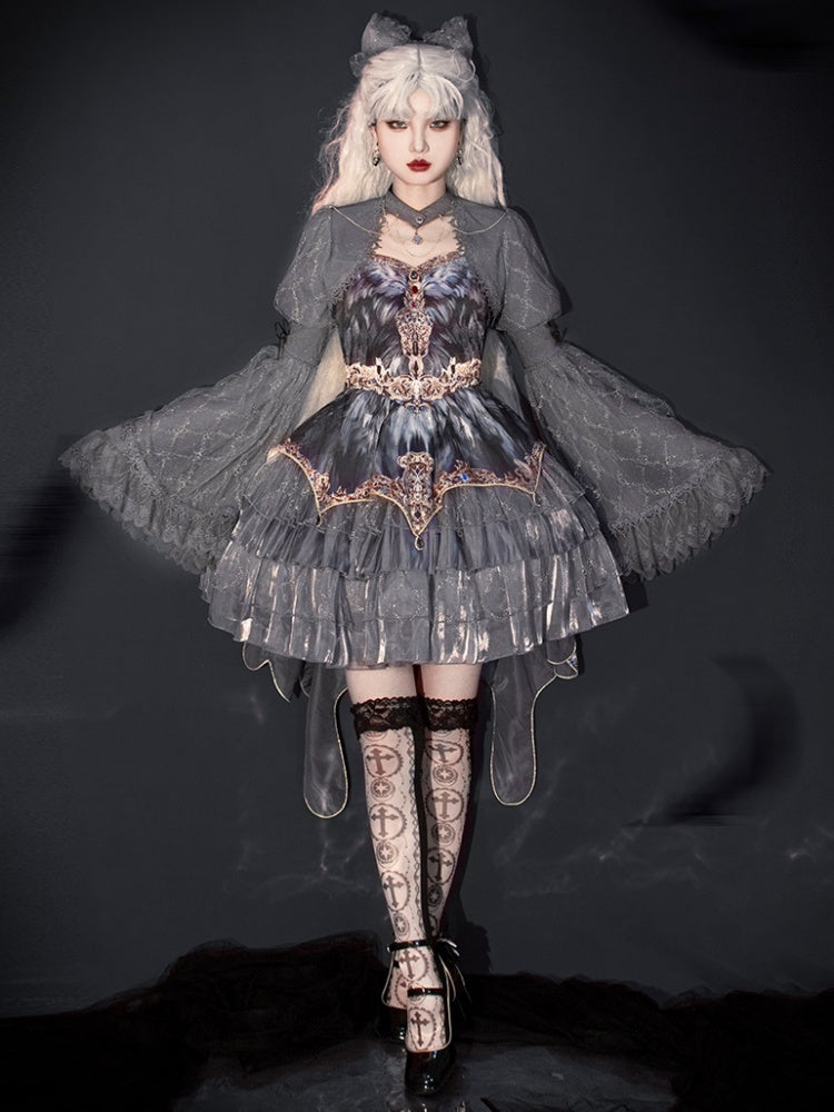 Elegant grey feather Lolita Dress  URT0001