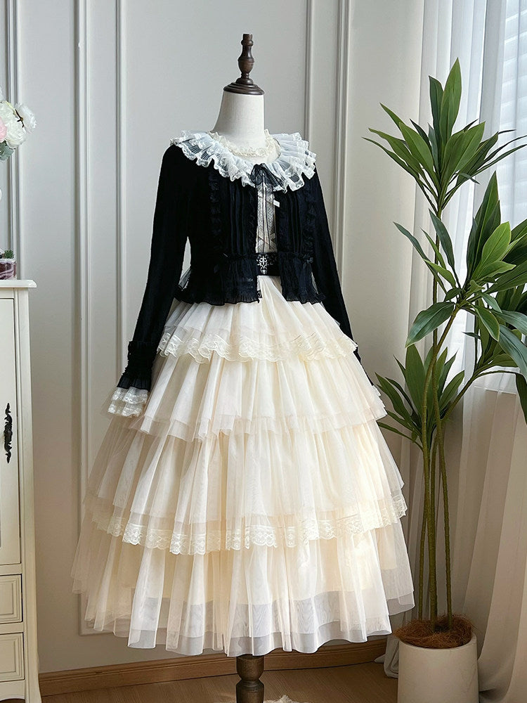 Ruffle Collar Lace Trim Cardigan WIT0300