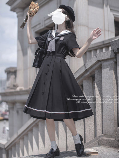 School Uniform Style Sweet Black Dress HUT0096