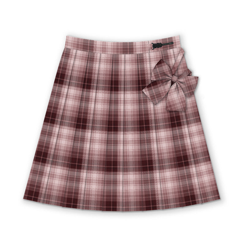 Dusty Rose Plaid Pleated Skirt TEA0042