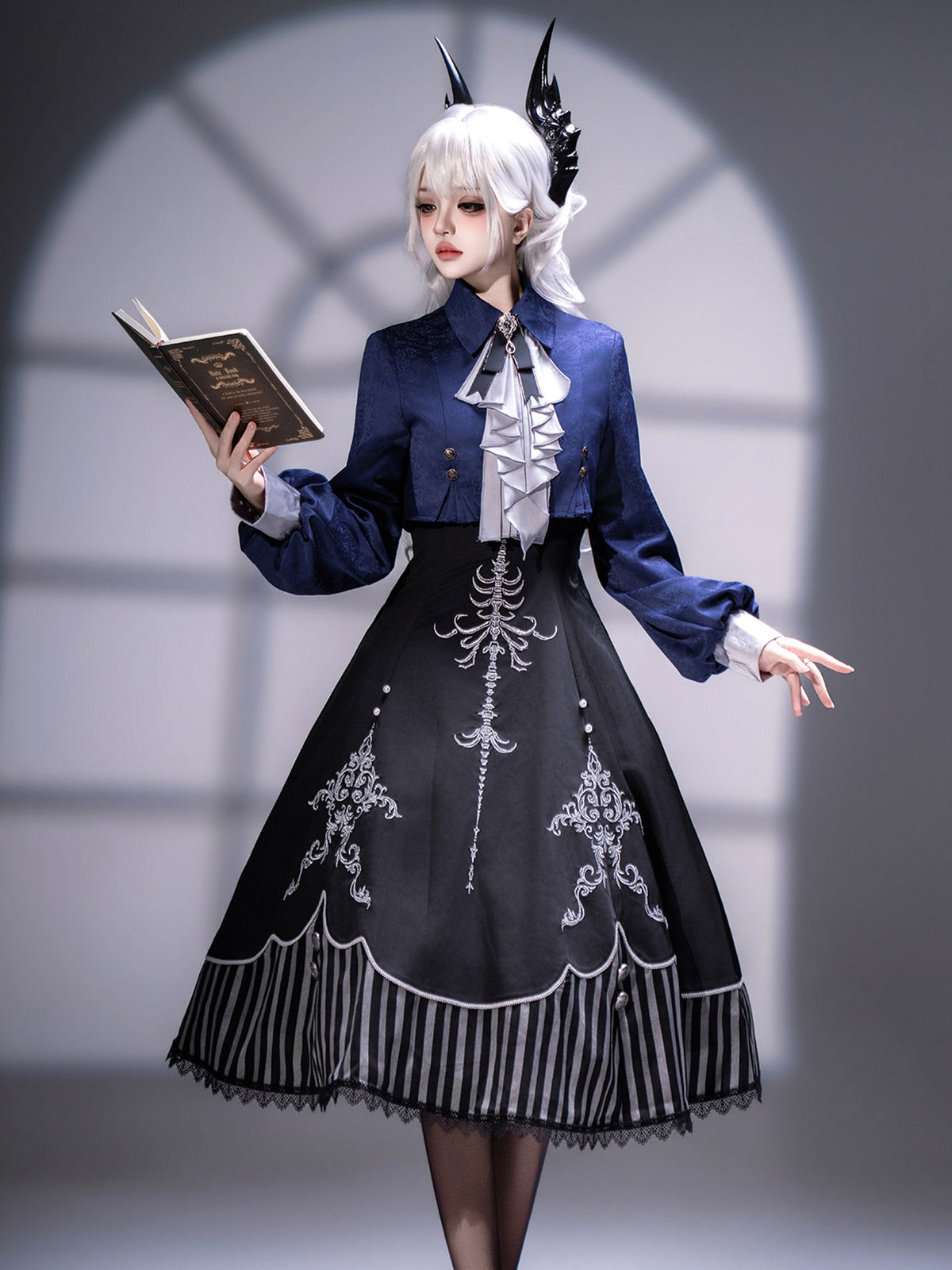Gothic Lolita Skeleton Embroidered Jacket Dress Set YOU0268