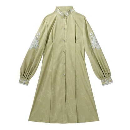 Chinese Style Floral Embroidered Long Sleeve Dress Set YOU0253
