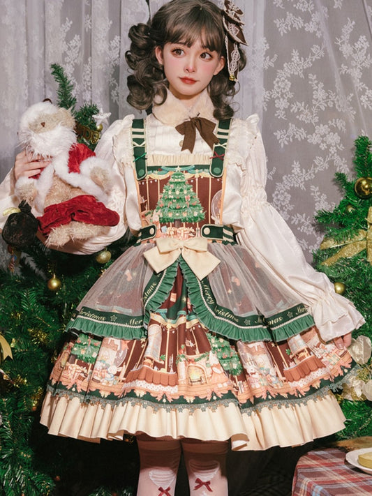 Christmas Tree Printed Ribbon Collar Lolita Dress CHE0032