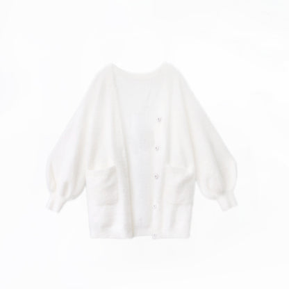 Fluffy White Long Cardigan HUT0029