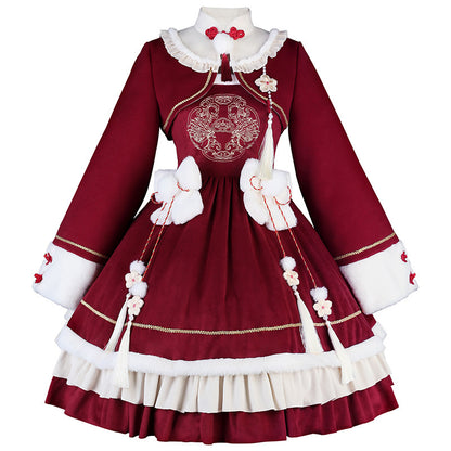 Chinese Style Red New Year Cape Dress Set YOU0236
