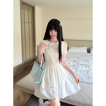 Sweet Polka Dot Puff Sleeve Lace Dress LAL0217