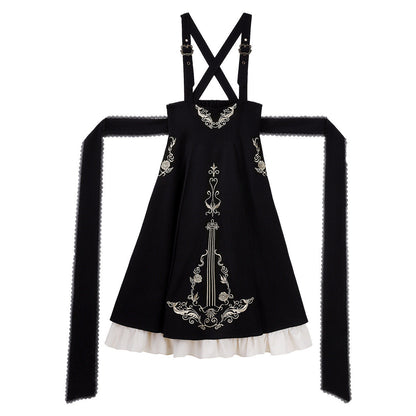 Gothic Violin Embroidered Suspender Dress Set YOU0231
