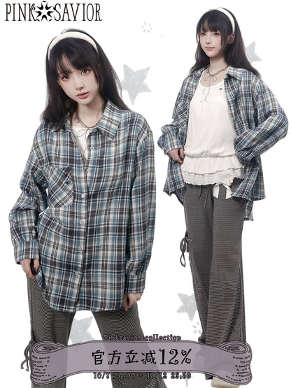 Plaid Flannel Oversized Shirt Jacket PIN0030