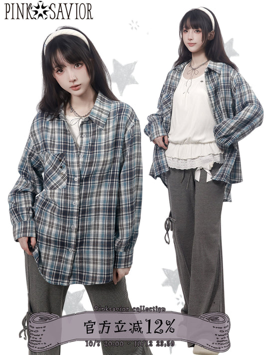 Plaid Flannel Oversized Shirt Jacket PIN0030