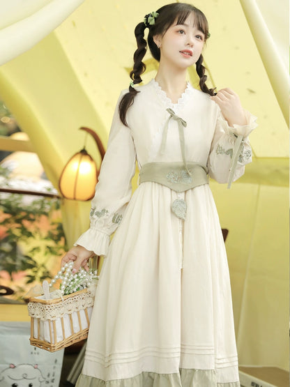 White Ribbon Elegant Green Chinese Style Dress YOU0027