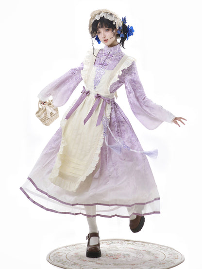 Chinese Style Floral Print Apron Dress Set YOU0252