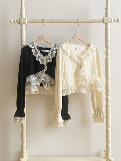 Lace Trim Cropped Knit Cardigan WIT0296