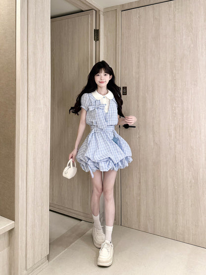 Doll Collar Plaid Ruffle Mini Dress BEL0037