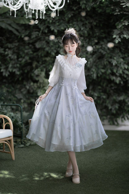 Elegant Middle Sleeve Light Blue Girly Dress YOU0035