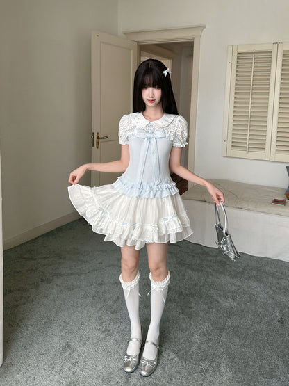 Doll Collar Lace Bow Puff Sleeve Blouse LAL0226